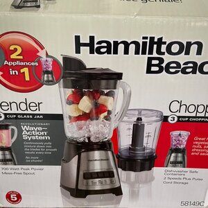 NEW Hamalton Beach 2 in 1 appliances 5 cup glass jar 7 cup chopping bowl 700 Wat